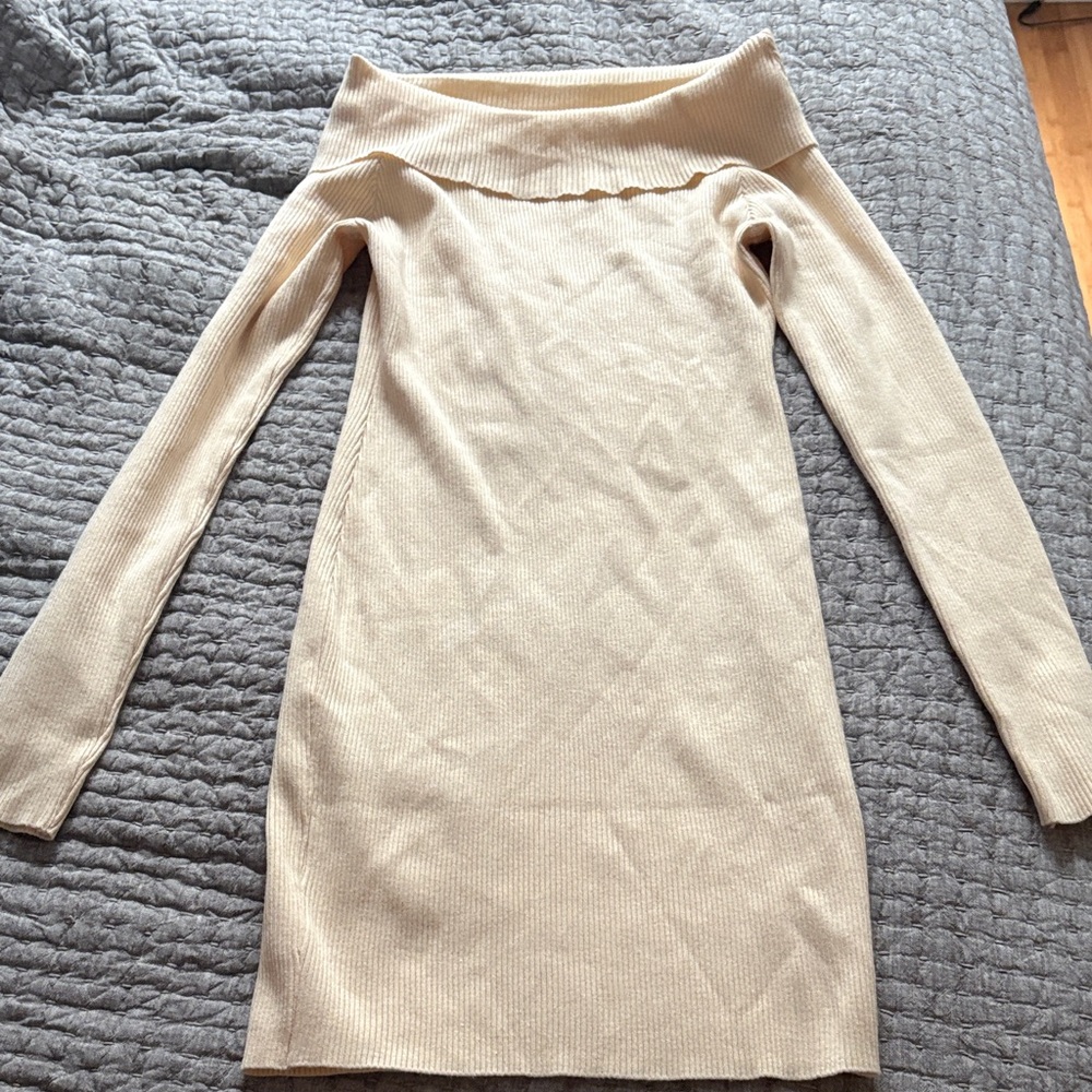 Cream Off-Shoulder Knit Dress